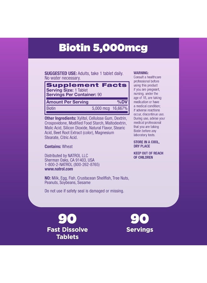 Natrol Biotin Beauty 5,000mcg - 90 Tablets Packaging May Vary - Image 2